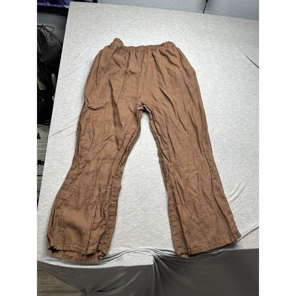 Flax Women's Brown Linen Pants With Pockets Size L Lagenlook